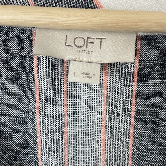 Loft Outlet Linen Blend Short Sleeve V Neck Striped Pullover Women L Shirt Dress - Picture 8 of 9